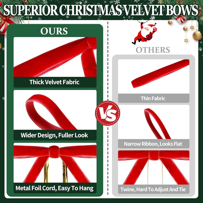 Lavwix 40Pcs Velvet Ribbon Bows, 5x7 Inch Pre-Tied Bows Christmas Ornaments for Xmas Tree, Garland, Wreath, Gift and Holiday Home Décor (5 x 7 Inch, Width of 3/8",Red) - Image 3